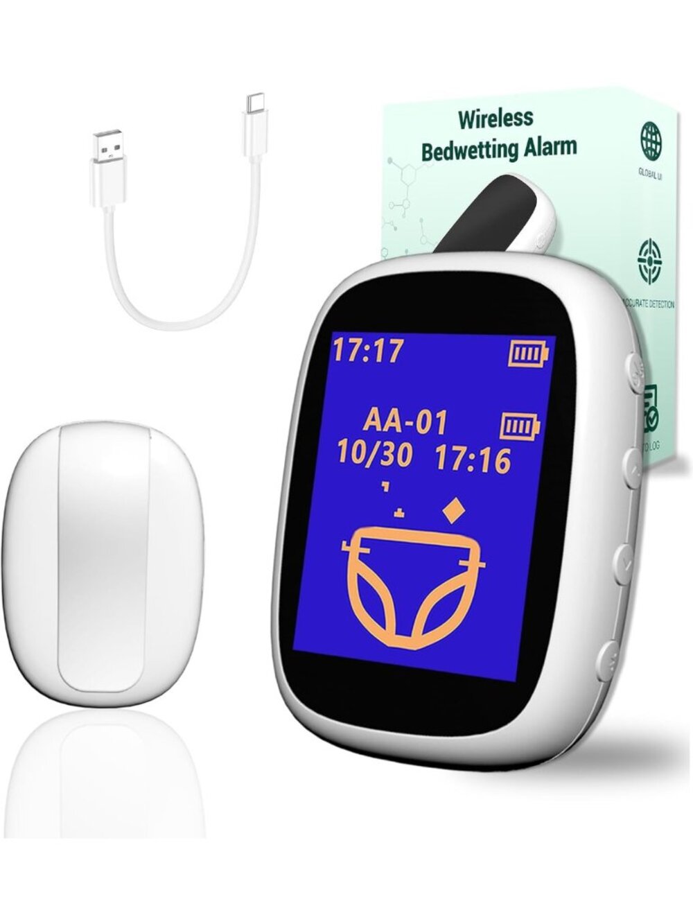 Rechargeable Wireless Bedwetting Alarm for Kids - High Sensitivity, Triple Alert